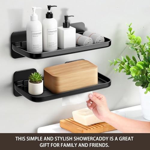 FAYYGYH 2 Pack Adhesive Floating Shelves No Drill Small Floating Shelf for Wall Storage Damage-Free Wall Mounted Organizer for Bathroom, Kitchen, Bedroom & Office (Black-4pcs) - color: Black-4pcs