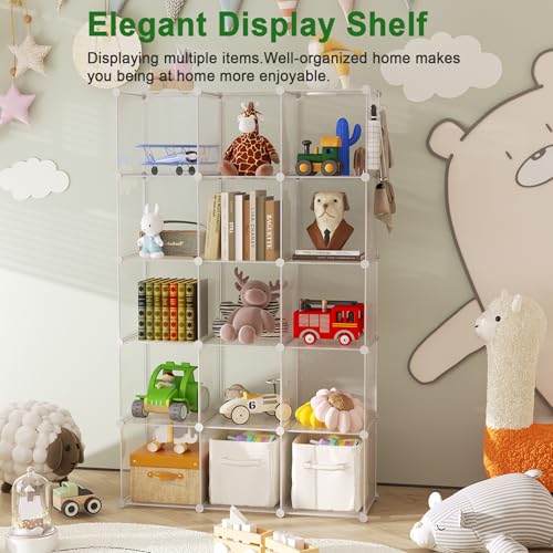 C&AHOME Cube Storage Organizer, 16-Cube Shelves Units, Plastic Storage Cubes, DIY Closet Organizer, Modular Closet Storage Shelf Ideal for Home, 48.4" L × 12.4" W × 48.4" H Transparent Twill UPCS16T - color: Transparent Twill