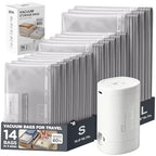 Vacuum Seal Bags for Clothing Travel with Rechargeable Electric Pump, Space Saver Vacuum Storage Bags Travel, Reusable Compression Bags for Luggage Home (14pcs Stripes) - color: 14pcs Stripes