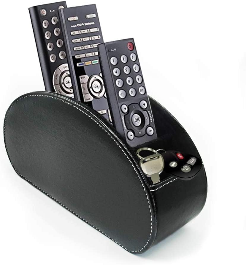 Remote Control Holder Organizer - Table Desk Leather Control Storage with 5 Spacious Compartments (Black) - color: Black