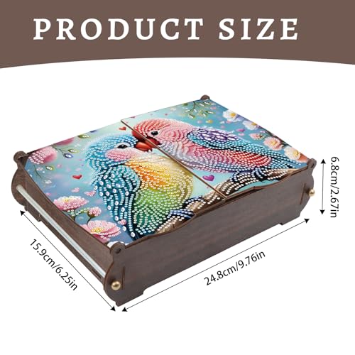 antor DIY Diamond Painting Wooden Storage Box, Parrots Special Shaped Rhinestone Art Flip Cover Organizer, Handmade Desktop Diamond Art Storage Box Decorations Gift for Adults - color: Parrot