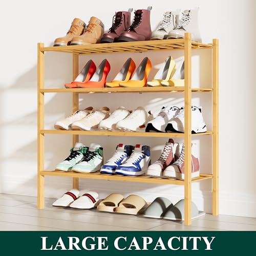 Smiry Shoe Rack, 4 Tier Bamboo Shoe Organizer, Stackable Free Standing Wooden Shoe Storage Shelf for Closet, Entryway, Front Door Entrance, Natural - color: Natural, size: 26.80" Wide - 4 Tier - Regular