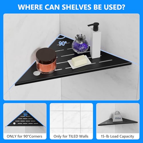 Shower Shelves 2 Pack, Corner Shower Shelf, 304 Stainless Steel Shower Caddy with Razor Hole, Shower Shelf for Inside Shower, Modern Sturdy Shelves for Tile Walls,10" Black Corner Shelf for Bathroom - color: Black