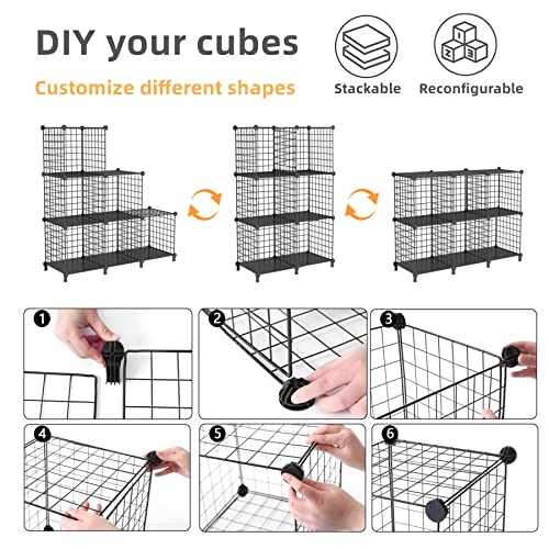AWTATOS Wire Cube Storage Organizer, Closet Organizers and Storage, Metal 6 Cube Storage Shelves Bookshelf, Portable Closet Clothes Organizer for Bedroom, Home, Office, Black - color: Black, size: 6 Cube(30x30cm)