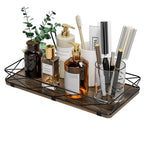 Lixple Toilet Paper Basket Holder, 13" Toilet Tank Tray, Wood and Metal Toilet Tray Vanity Organizer Bathroom Tray, Kitchen Sink Organizer for Soap Dispenser (Brown+Black) - color: Brown+black