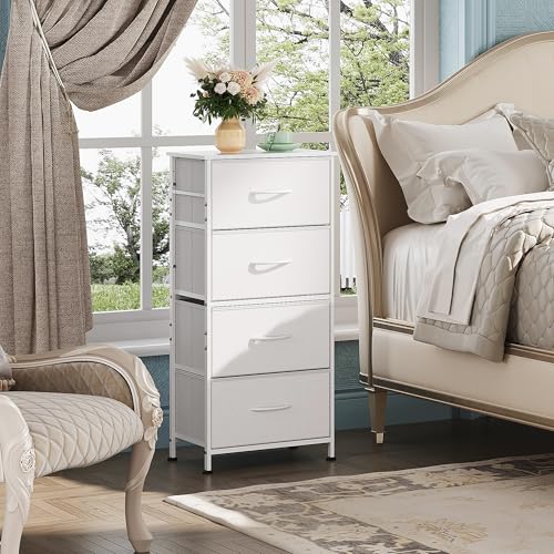 WLIVE Dresser with 4 Drawers, Storage Tower, Organizer Unit, Fabric Dresser for Bedroom, Hallway, Entryway, Closets, Sturdy Steel Frame, Wood Top, Easy Pull Handle, White - color: White