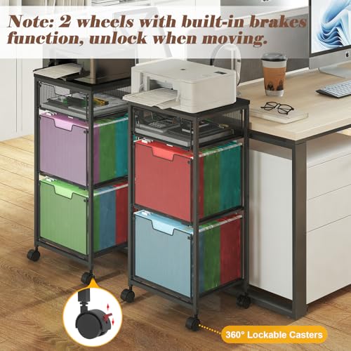 Sbanmao 3 Drawer Mobile File Cabinet for Home Office, Rolling Filing Cabinet on Lockable Wheels, Hanging File Folders Organizer, Utility Cart Storage and Organizer, Printer Stand, Black - color: Black, size: 1 Small + 2 Large Drawers