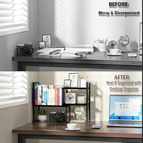 Desktop Shelf Organizer, Small Bookshelf for Office, Wood Shelves, Office Organization and Storage (Black) - color: Black