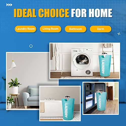 Caroeas 90L Laundry Basket (13 Colors), Waterproof Laundry Hamper, Laundry Bag with Padded Handles, Clothes Hamper Stands Up Well, Collapsible Laundry Basket Easy Storage - color: Light Blue, size: 90L