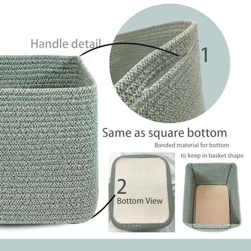 COMFY-HOMI Square Woven Cotton Rope Basket for Organizing, Gift Baskets for Handles, Empty Gift Baskets, Toy Basket for bins|13.5" x 11" x 9.5" home decor for Living Room, Bathroom - color: Green, size: 13.5"X11"X9.5"