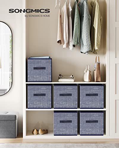 SONGMICS Storage Cubes, 13-Inch Non-Woven Fabric Bins with Double Handles, Set of 6, Closet Organizers for Shelves, Foldable, for Clothes, Misty Blue UROB033I01 - color: Misty Blue, size: 13"L x 13"W x 13"H