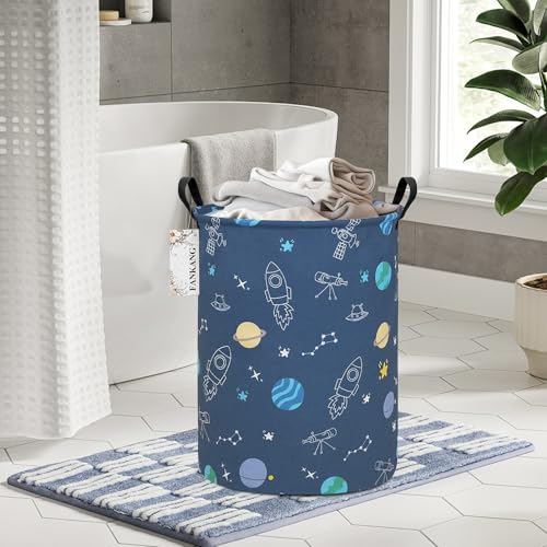 FANKANG Storage Basket, Nursery Hamper Canvas Laundry Basket Foldable with Waterproof PE Coating Large Storage Baskets for Kids Boys and Girls, Office, Bedroom, Clothes,Toys（Colorful Space ） - color: Colorful Space