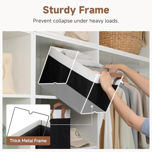 StorageWorks Storage Bins, Fabric Storage Bins for Shelves, Large Storage Baskets with Metal Frame, Closet Baskets and Bins with Handles, Black and White, 2-Pack - color: Black and White, size: 16 ½" L x 12" W x 10 ¼" H