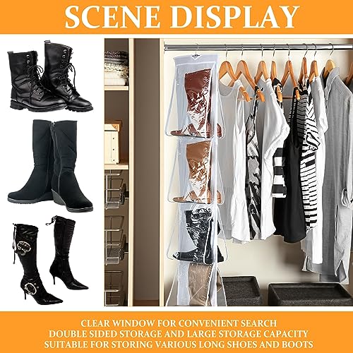 Windyun Sets 16 Large Clear Pockets Fabric Dual Sided Hanging Shoe Rack for Closets Hanging Shoe Organizer with Rotating Hanger Boot Organizer for Storage Men's and Woman's Boots(White) - color: White