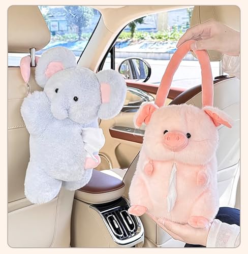 Tissue Box Cover Plush Tissue Box Holder for Car, Home, Decorative Holder/Organizer for Bathroom Vanity Countertop, Nightstands, Office Desk-Fuzzy Elephant - color: Fuzzy Elephant