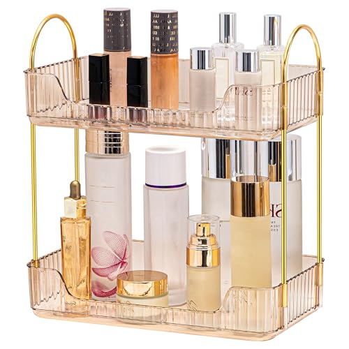 Akinbas 2 Tier Bathroom Organizer Countertop Makeup Perfume Tray Skincare Organizer for Bathroom Dresser Vanity (Gold) - color: Gold, size: 2 Tier