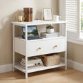Edbuosy 27 Inch Wide Night Stand with Charging Station, Wood Nightstand with Open Shelf, Large Drawer Bedside Table for Living Room/Bedroom/Office (White) - color: White, size: 1 Drawer