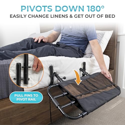 Stander EZ Adjust Bed Rail, Adjustable Senior Bedrail and Safety Assist Railing for Elderly Adults with Organizer Pouch, ASTM Safety Approved Guard-Rail, Black
