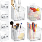 4 Pack Acrylic Wall Mount Organizer, Adhesive Cabinet Door Storage Bins, Clear Makeup Containers, Stackable Organizer Basket for Kitchen, Bathroom, Cabinet, Pantry, Office