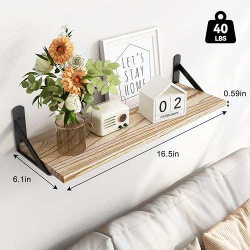 Fixwal Floating Shelves for Wall, Wood Wall Mounted Shelves for Bedroom, Bathroom, Living Room, Kitchen Storage and Decor(Rustic Brown, Set of 4, 16.5 Inch) - color: Rustic Brown