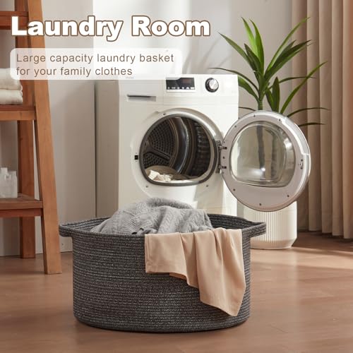 OIASKET Large Woven Baskets for Storage, 22.8" x 22.8" x 13" Blanket Storage Living Room, Baby Toy Basket for Clothes, Pillows, Towels, Shoe Basket for Entryway (Dark Grey) - color: Dark Grey, size: 90L