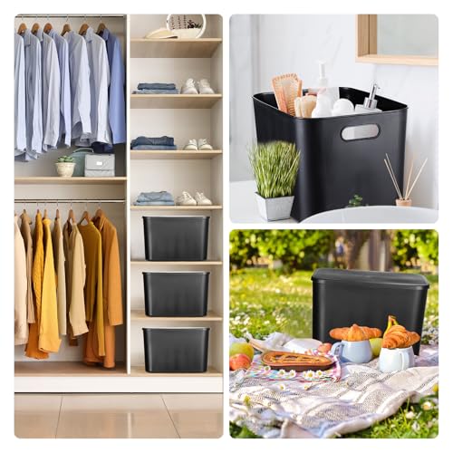 Hoolerry 8 Pieces Colorful Storage Bins with Lid, Plastic Storage Basket Organizing Container Stackable Box with Handle for Shelves Desktop Playroom Office(14.2 x 10.2 x 9.5 Inch,Black) - color: Black, size: 14.2 x 10.2 x 9.5 Inch