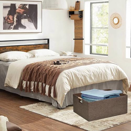 Collapsible Storage Box 16.9"x12.5"x7" with Wooden Handles | Foldable Organizer for Closet, Shelves, Toys & Cosmetics | Durable Linen-Polyester Fabric | Space-Saving Home Organization 2Pack - color: Brown