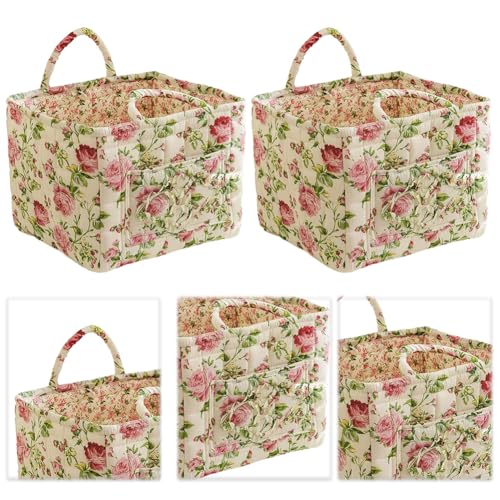 Boho Fabric Storage Basket, Large Capacity Laundry Basket, 12.99'' x 10.63'' x 10.23'' Collapsible Laundry Hamper with Easy Carry Handles for Home, Picnic, Shopping, Travel (White) - color: White
