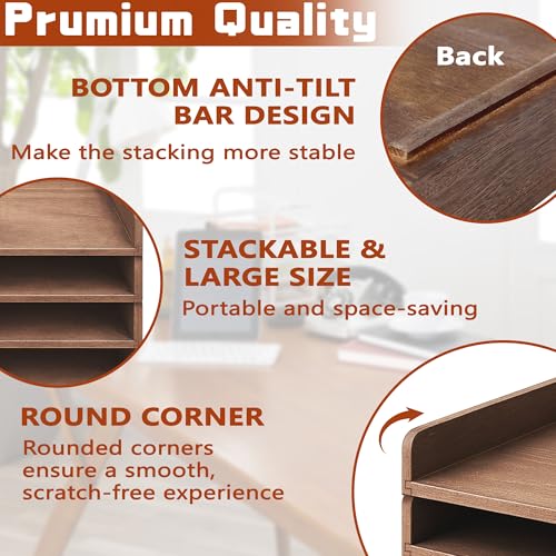 PROLEE Wooden Paper Tray Organizer for Desk,Stackable Paper Holder and Letter Tray,4-Tier Desktop File Storage Rack for Study,Home and Office(Walnut,14" x 9.5" x 2.5") - color: Walnut