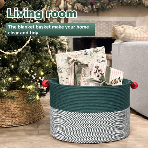 Goodpick Large Storage Basket 22" x 14", Woven Baby Storage for Blanket Living Room, Laundry Organizer for Clothes, Toys, Christmas Basket for Gifts, Green - color: Green, size: 21.7x21.7x13.8 Inch (Pack of 1)