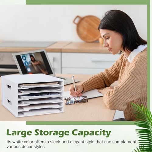 Juexica 6 Tier 8.5" x 11" Scrapbook Paper Organizer, White Cardstock File Organizer with Adjustable Shelves, Stackable Paper Trays, Desktop Storage Rack Document Holder for Desk Home Office - style: 6 Tier