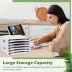 Juexica 6 Tier 8.5" x 11" Scrapbook Paper Organizer, White Cardstock File Organizer with Adjustable Shelves, Stackable Paper Trays, Desktop Storage Rack Document Holder for Desk Home Office - style: 6 Tier