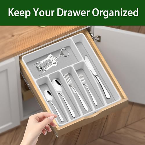 Loyareal Silverware Organizer Utensil Organizer Holder Kitchen Drawer Organizer Plastic Silverware Tray for Drawer Flatware Organizer 6 Compartment White - color: White, size: 6 Slots