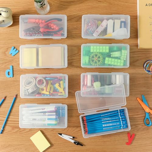 Clear Translucent Pencil Cases and Pencil Boxes, 8-Pack Stackable Plastic Pencil Box with Snap Lid – Large Marker Organizer for Art Supplies and Desk Organization – Rectangular Large - size: Clear Rectangular Large - 8 Pack