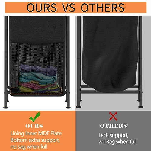 Furnulem Laundry Hamper, Vertical Laundry Basket with 2 Tiers Wooden Shelf and Hooks, Clothes Hamper with Pull-Out and Removable Bag for Bathroom, Bedroom, Dorm, 13.21 Gallons (50L) - size: 1-Bag Laundry Hamper