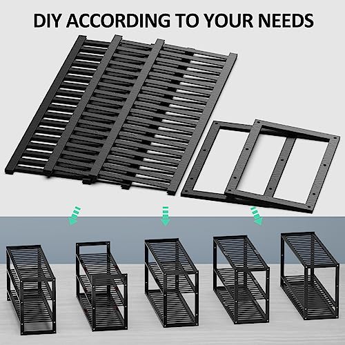 Jripae Bamboo Shoe Rack for Closet, 3 Tier 32.5inch Longer Shoe Organizer Shelf Holder Storage 12-15 Pairs Stackable for Entryway Door Hallway Bedroom Garage Space Saving Foldable Black - size: 3-tier-long/32.5*10.5*17in