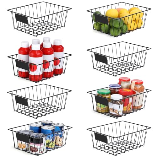 8 Pack Wire Storage Baskets for Organizing with Removable Tags, Pantry Organization Bins for Kitchen Cabinets, Closet - Metal Basket for Laundry, Garage, Refridge, Bathroom Countertop Organizer, Black - size: Small-8 Pack