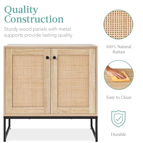 Best Choice Products 2-Door Rattan Storage Cabinet, Accent Furniture, Multifunctional Cupboard for Living Room, Hallway, Kitchen, Sideboard, Buffet Table w/Non-Scratch Foot Pads - Natural - color: Rattan, Natural