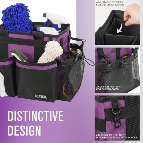 SCAVATA Compact Wearable Cleaning Caddy, Small Cleaning Caddy Supplies Organizer with Handle & Shoulder Straps for Housekeepers, Under Sink & Car Cleaning Tool Organizers Bag (RoyalPurple) - color: RoyalPurple