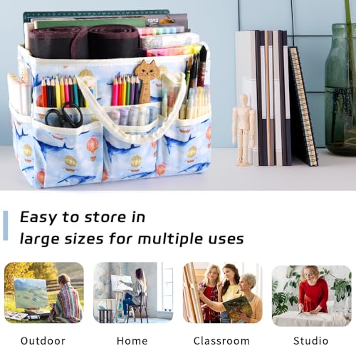 E-WEICHEN Craft Organizer Tote Bag Art Storage Caddy with Multiple Pockets Containers for Art,Craft,and Office Supplies Storage.Light Whale - color: Light Whale