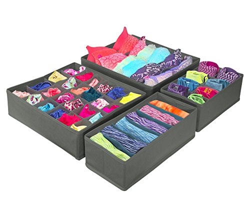 Sorbus® Set of 4 Foldable Drawer Dividers, Storage Boxes, Closet Organizers, Under Bed Organizer (Gray) - color: Gray