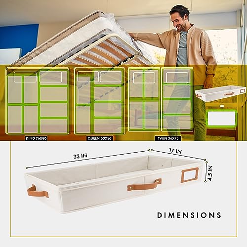 HOMELUX THEORY 2pc Low Profile Under Bed Storage Containers, Thin Under Couch Storage Organizer with Bins & Lids, Underbed Storage Box Ideal for Seasonal Clothes, Blankets, Fabric & Shoes (Ivory) - color: 1. Ivory, size: Large Low Profile (2pc)