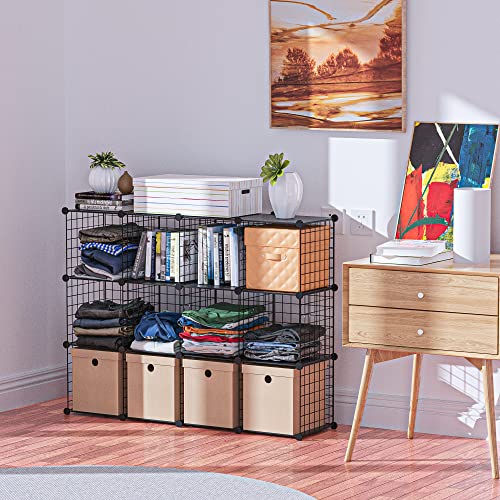 HUBSON Wire Cube Storage Organizer, Book/Toy/Craft/Potted Plants and petCloset Organizers and Storage Shelves 20-Cube Freely Combinable Metal Grids Storage Shelf,Black Plus Iron - color: Black Plus Iron, size: 20 Cubes