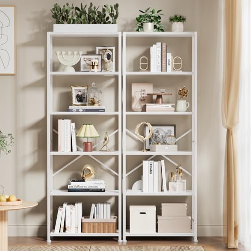 Furologee 6 Tier Book Shelf, Tall Wide Bookshelf, Modern Open Bookcase, Display Shelves Storage Organizer, Shelving Unit for Living Room, Home Office, Bedroom, Kitchen, White - color: White, size: 6 Tier - 20"W