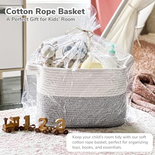 Goodpick Woven Storage Basket, Small Laundry Basket for Clothes, Towels and Shoes, Rope Square Gift Organizer with Handles, Gray and White, 13 x 10 x 9 Inches - color: Light Grey, size: 13"L x 10"W x 9"H