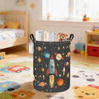 FANKANG Storage Basket, Nursery Hamper Canvas Laundry Basket Foldable with Waterproof PE Coating Large Storage Baskets for Kids Boys and Girls, Office, Bedroom, Clothes,Toys(Space rocket) - color: Space rocket