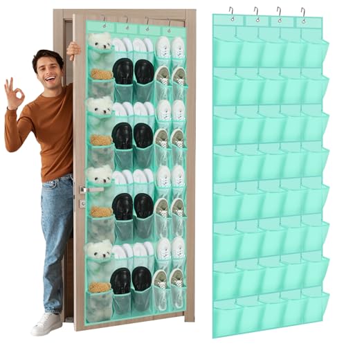 Windyun 40 over the Door Shoe Organizer Large Mesh Pocket Hanging Shoe Rack for Closet Turquoise Nonslip Behind Door Storage Holder Back to School Organizer for Dorm Room College Classroom Storage - color: Turquoise