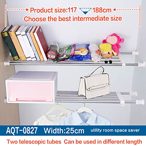 Hershii Expandable Tension Closet Shelf Rod Telescopic Stainless Steel Storage Rack Heavy Duty DIY Organizer Divider for Wardrobe Cupboard Kitchen Bathroom Garage - size: 117-188cm/46.06-74.01inches
