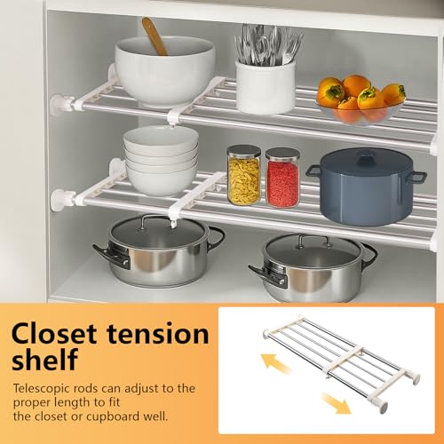 BAOYOUNI Tension Closet Shelves Stainless Steel Rustproof Storage Rack Bathroom Kitchen Organizer Shelf Dividers Ivory, 23.62-31.5 Inches - size: (23.62-31.50) IN
