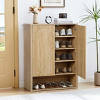 Shoe Cabinet, 5 Tier Wooden Shoe Storage Organizer Cabinet with Adjustable Shelves, Shoes Rack Accent Cabinet for Entryway Hallway Living Room, Natural - color: Natural